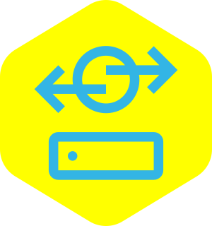 Icono de un proxy personalizado con color azul y fondo hexagonal amarillo