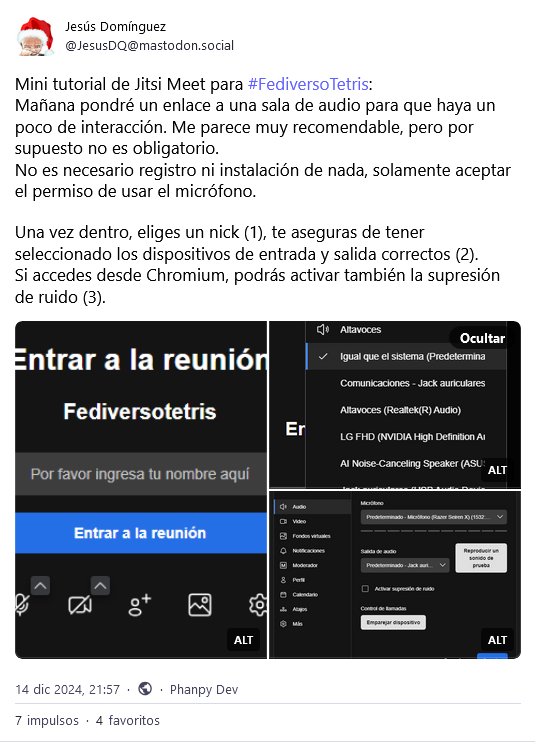 Mensaje de Mastodon donde muestro los pasos a seguir para unirse al chat de voz